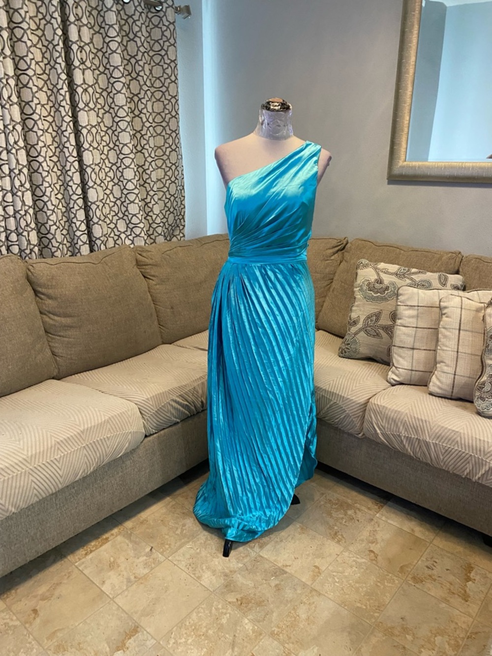 New Women 12 Asymmetrical Pleated Maxi Dress featuring a striking one-shoulder